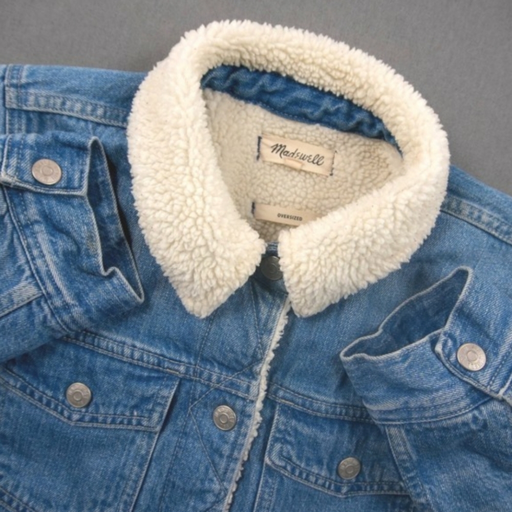 Madewell Oversized Denim Jacket with Cream Sherpa Collar